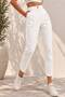 Women's White High Waist Carrot Cut Trousers with Front Pleat Detail - 3