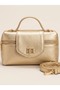 Gold Shiny Mini Women's Clutch Bag and Crossbody Bag with Lock Detail CANEDR08 - 2