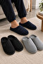 3-Piece Gray - Navy Blue - Black Corduroy 3 cm Sole Closed Toe House Slippers Set Byndkdf0 - 3