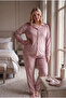 Soft Textured Velvet Fabric Front Buttoned Plus Size Women's Pajama Set 2600 - 2