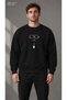 Men's Low Battery Icon and 1% Life Text Printed Crew Neck Casual Regular Fit Sweatshirt