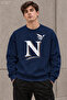 Men's Black Golden Yellow N Letter Typography Printed Crew Neck Casual Regular Fit Sweatshirt