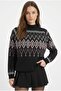 Women's Premium Knitwear Black Patterned Half Turtleneck Sweater - 3