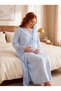 New Season Blue Lace Detailed Buttoned Design with Breastfeeding Feature Long Sleeve 100% Cotton Maternity Nightgown Set of 2 - 6