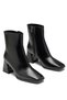 Women's Black Leather Blunt Toe Front Stitched Thick Heeled Zippered Ankle Length Boots