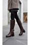 Women's Leather Look Large Buckle Detailed Zippered Thick Heeled Below the Knee Boots - 8
