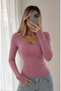 Women's Square Neck Twill Long Sleeve Blouse