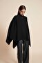 Plain Poncho with Long Sleeves and Button Front - 3