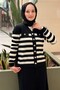 Horizontal Striped Front Snap Button Knitwear Mercerized Cardigan - 2