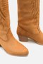 Women's Tan Suede Embroidered Short Heel Cowboy Boots A030-K925 - 3
