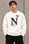 Men's Black Golden Yellow N Letter Typography Printed Crew Neck Casual Regular Fit Sweatshirt