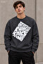 Men's Black Geometric Lettering Printed Crew Neck Casual Regular Fit Sweatshirt