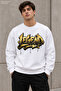 Men's Yellow Black Graffiti Lettering Legend Printed Crew Neck Casual Regular Fit Sweatshirt