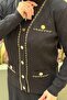 V-Neck Knitwear Cardigan with Chain and Gold Snap Button Detail - 4