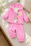 Baby Girl Set Daisy Detailed Hooded 3-Piece Jacket Bottom Top Set Girls' Set - 3