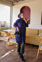 Navy Blue Buttoned Angora Soft Knit Cardigan - 2