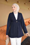 Navy Blue Single Button Dabıl Crep Jacket with Sleeves