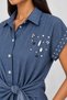 Stone Embellished Denim Look Shirt with Tie Detail - 5