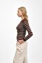 Brown Ribbed Simit Collar Striped Knitwear Body Sweater - 3