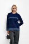 Navy Blue Crew Neck Striped Angora Soft Knit Sweater
