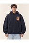 Van Gogh Sunflowers Painting Printed Navy Blue Oversize Hoodie Hooded Sweatshirt - 2