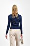 Navy Blue Ribbed Simit Collar Knitwear Body Sweater - 4