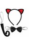 Red Eared Cat Costume Set – Crown Bow Tie Tail 3 Pieces