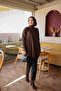 Brown Floral Embroidered Cold Yarn Knitwear Tunic - 3