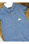 Ncxs 252278 Palm Tree Printed Half Sleeve Denim Overalls Salopet - 4