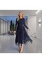 Women's Asymmetrical Hem Flared Glitter Dress with Fitted Waist - 3