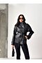 Belted High Collar Leather Jacket Black - 3