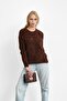 Brown Crew Neck Angora Soft Knit Sweater