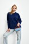 Navy Blue Crew Neck Patterned Angora Soft Knit Sweater - 5