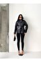 Belted High Collar Leather Jacket Black - 7