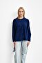 Navy Blue Crew Neck Patterned Angora Soft Knit Sweater - 2