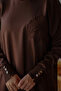 Brown Floral Embroidered Cold Yarn Knitwear Tunic - 4