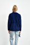 Navy Blue Crew Neck Patterned Angora Soft Knit Sweater - 4