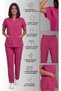 Women's V-Neck Bat Sleeve Terycotton Fuchsia, Burgundy, Bitter Green, Navy Blue, Black Nurse Scrubs Set - 6