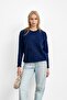 Navy Blue Crew Neck Angora Soft Knit Sweater - 2