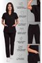 Women's V-Neck Bat Sleeve Terycotton Fuchsia, Burgundy, Bitter Green, Navy Blue, Black Nurse Scrubs Set - 6