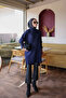 Navy Blue Cold Yarn Knitwear Tunic with Cufflinks - 3
