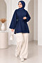 Women's Navy Blue Modal Oversize Tunic Comfortable Fit Long Sleeve Slit - 2