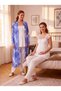 New Season Ecru Navy Blue Patterned Special Design Lace Detailed Summer 100% Maternity Pajama Set with Breastfeeding Feature - 4