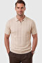 Men's Zippered Polo Collar Striped Textured Beige Knitwear T-Shirt Regular Fit Soft Textured 2608007 - 3