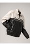 Club Ltd Embroidery Detailed Vintage Colorblock Shirt Collar Leather Bomber Jacket - 3