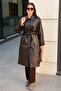 Shirt Collar, Front Hidden Buttons, Lined Leather Coat - 3