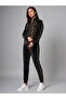 Velvet Tracksuit Set with Foil Print Detail - Black - 3