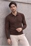 Kieslowski Thin Hair Knit Crew Neck Buttoned Men's Sweater - Dark Brown - 2