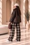 Women's Oversized Faux Leather Jacket with Plush Collar - 4