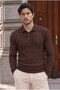 Kieslowski Thin Hair Knit Crew Neck Buttoned Men's Sweater - Dark Brown - 6